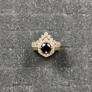 BLACK SAPPHIRE DIAMOND WHITE GOLD RING SIZE 5.5